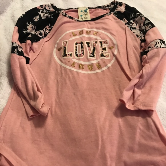Other - Girls Sz 12 Pink 3/4 Sleeved “Love” Top